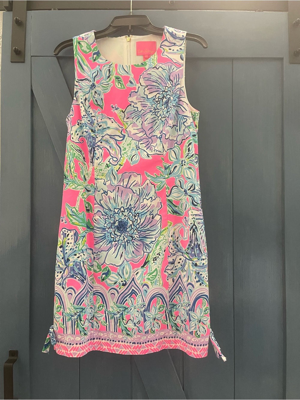 Excellent used condition Lilly Pulitzer Hot Pink Floral Border-Trim Shift Dress